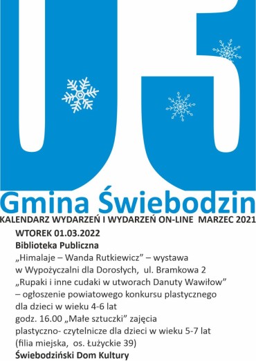 Kalendarz wydarzeń i wydarzeń on-line Gminy Świebodzin - marzec 2022