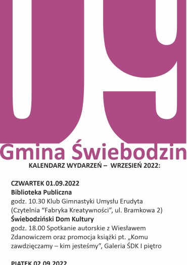 Kalendarz wrzesień 2022 - Gmina Świebodzin