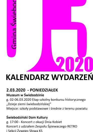 Kalendarz wydarzeń Gminy Świebodzin marzec 2020 